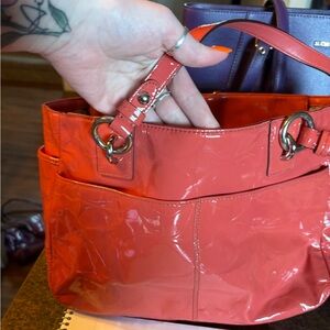 Coral Patent Leather Tote Bag